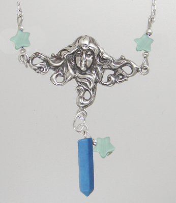 Sterling Silver Woman Maiden of the Morning Star Necklace With Turquoise And Green MOP Stars